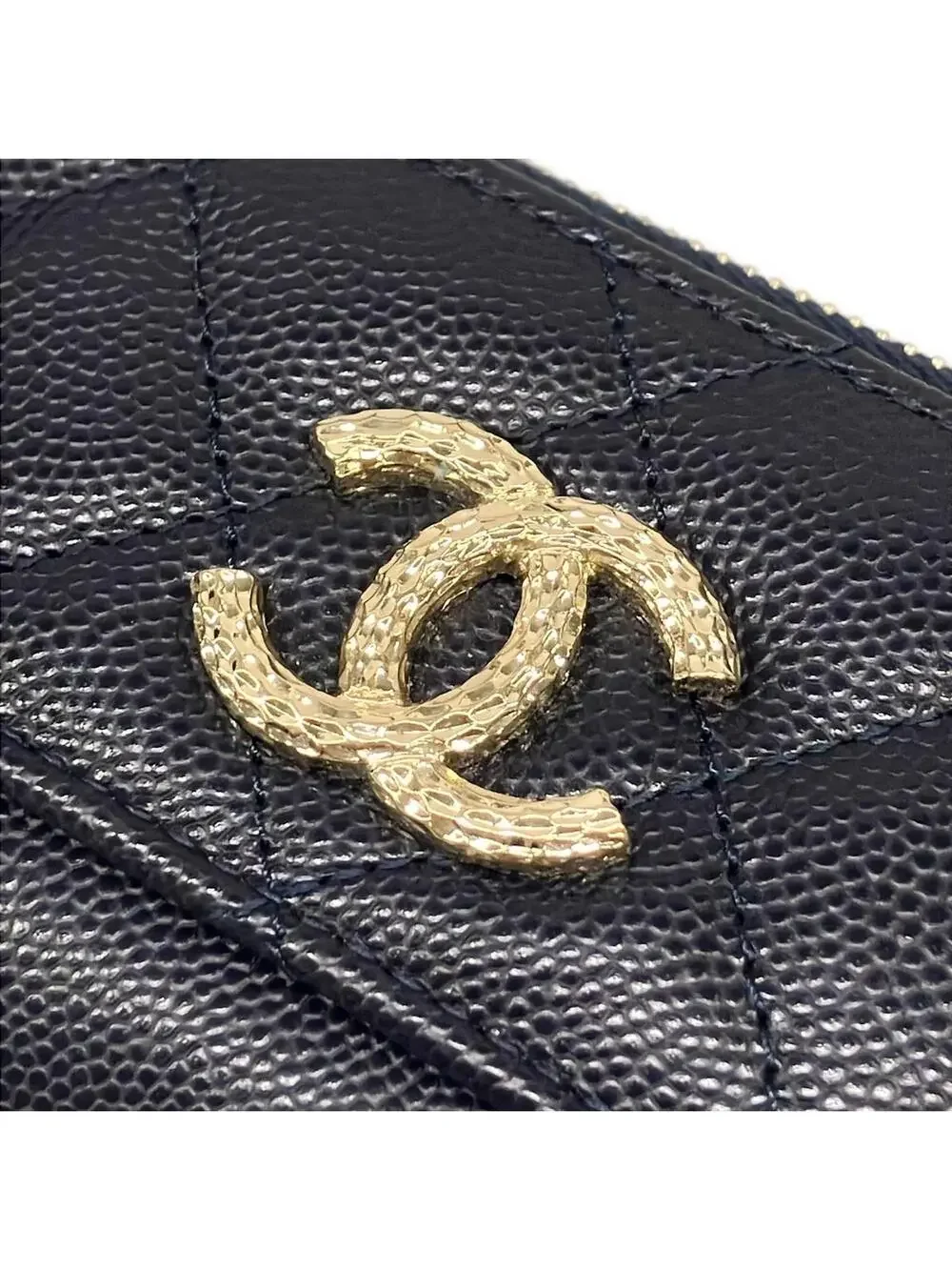 Chanel Navy Calfskin Card Case Gold #300004C13B